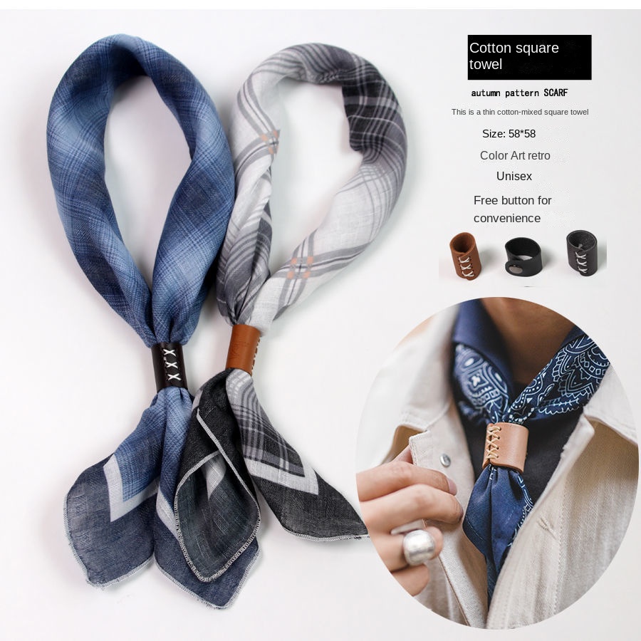 Ascot Neck Scarf - Мужской квадратный шарф с пуговицами, хлопковый