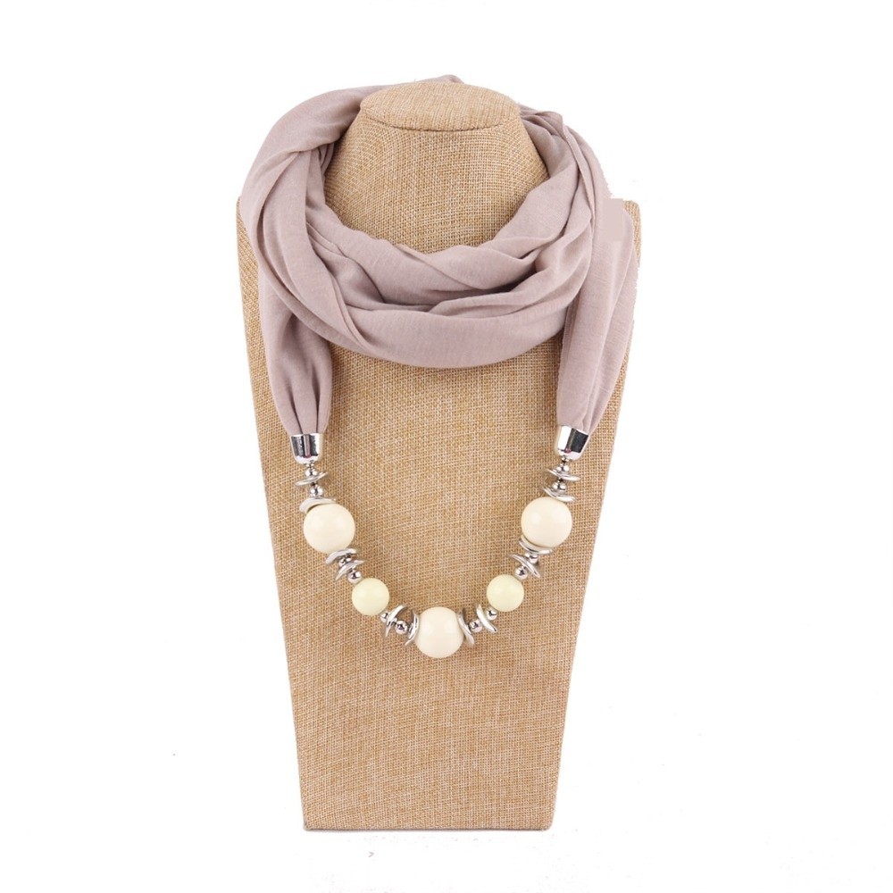 Infinity Scarf Knit - Новый шифоновый шарф-ожерелье с бусинами, однотонный